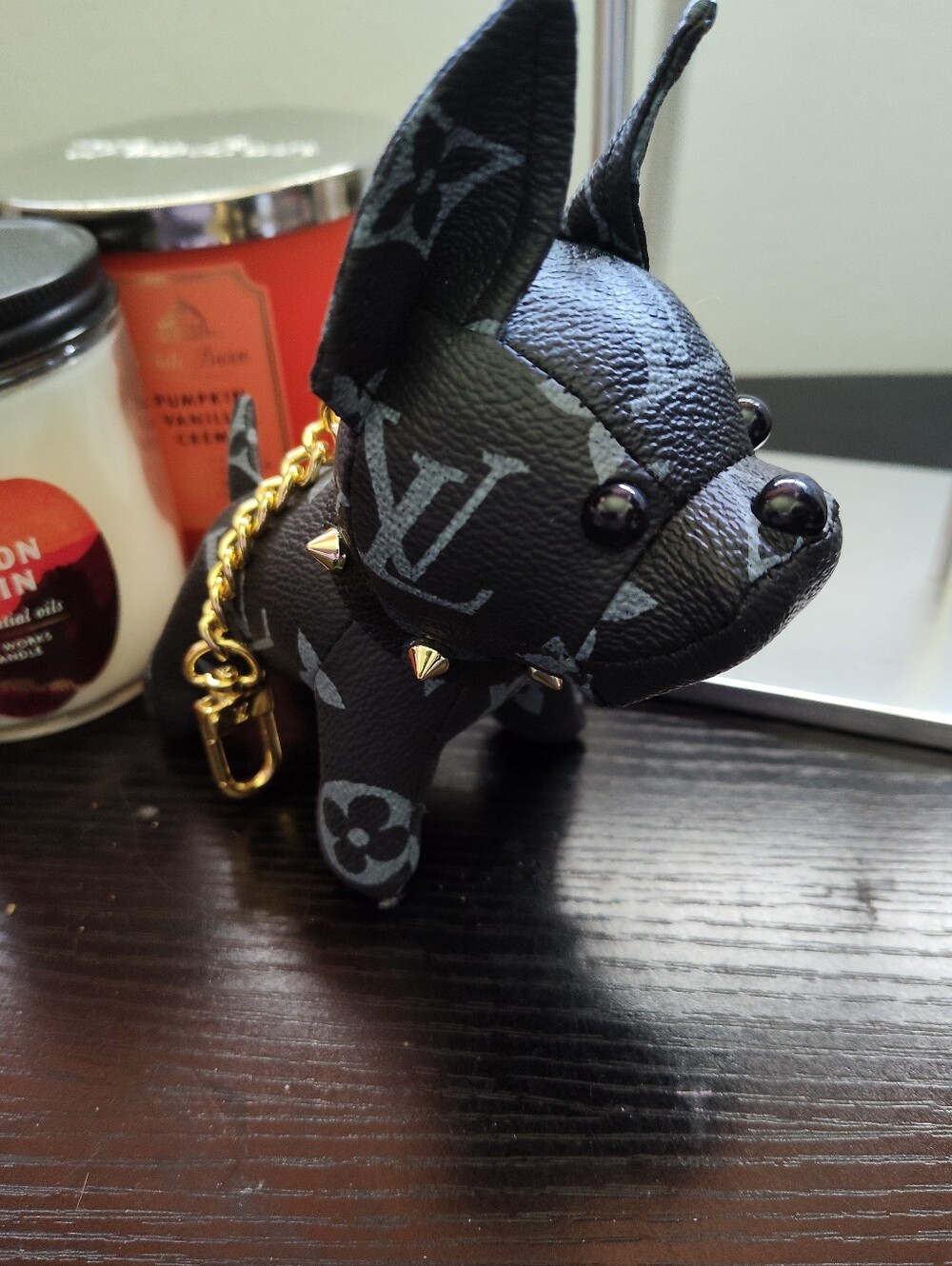 Bulldog Bag Charm with Gold Hardware